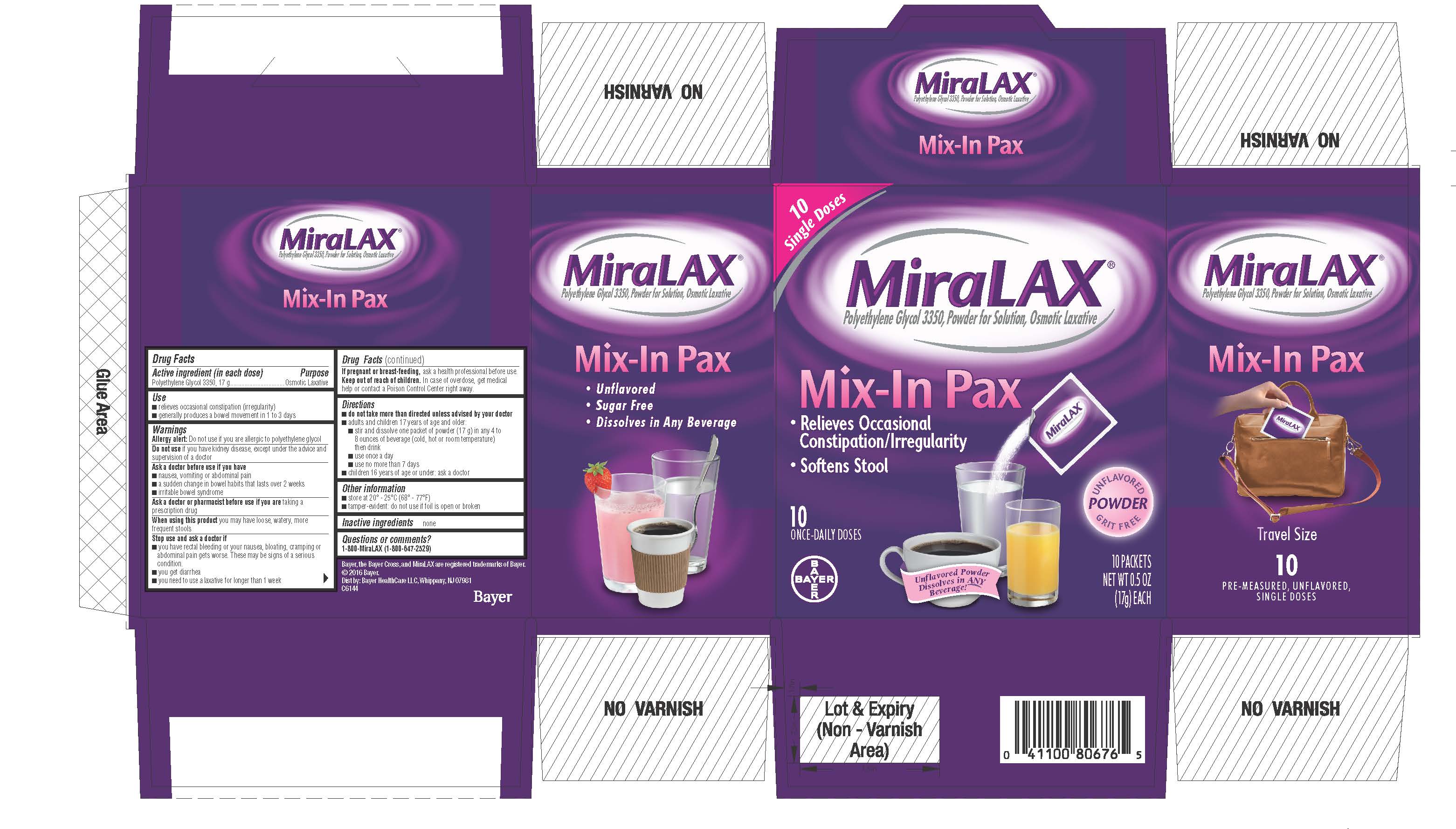 MiraLAX Powder For Solution Bayer HealthCare LLC   0002 10 Count Carton 